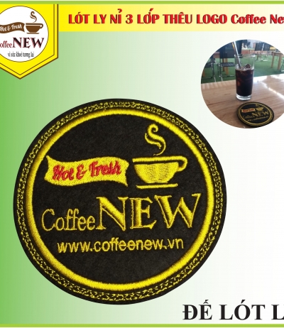 ĐẾ LÓT LY 3 LỚP THÊU Logo Coffee New